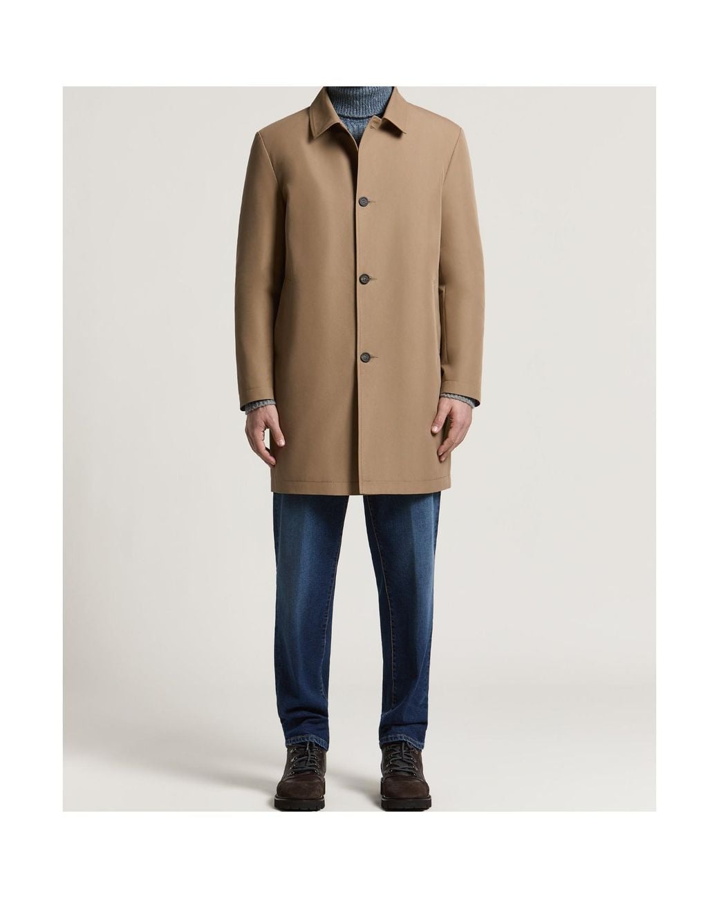 Peserico Natural Single-Breasted Twill Coat for men