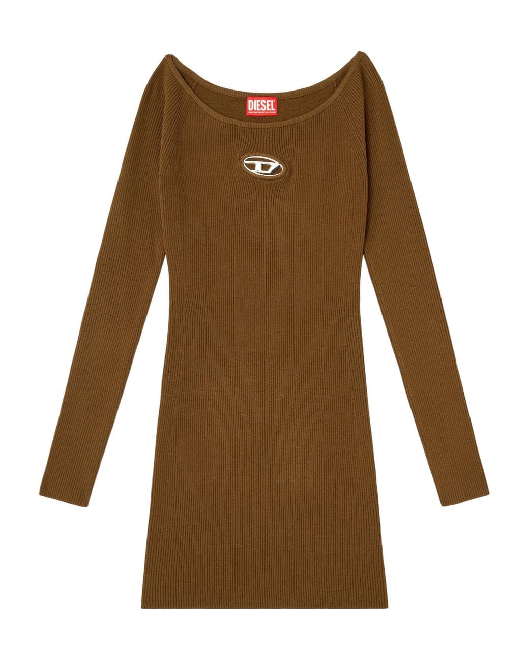 DIESEL Brown M-Vera Off-The-Shoulder Ribbed-Knit Dress