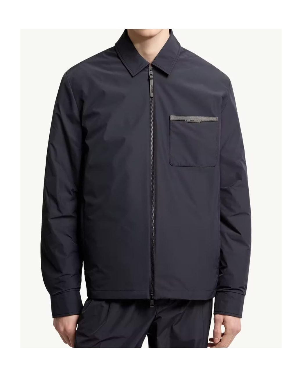 Moncler Blue Logo Patch Zip-Up Shirt Jacket for men