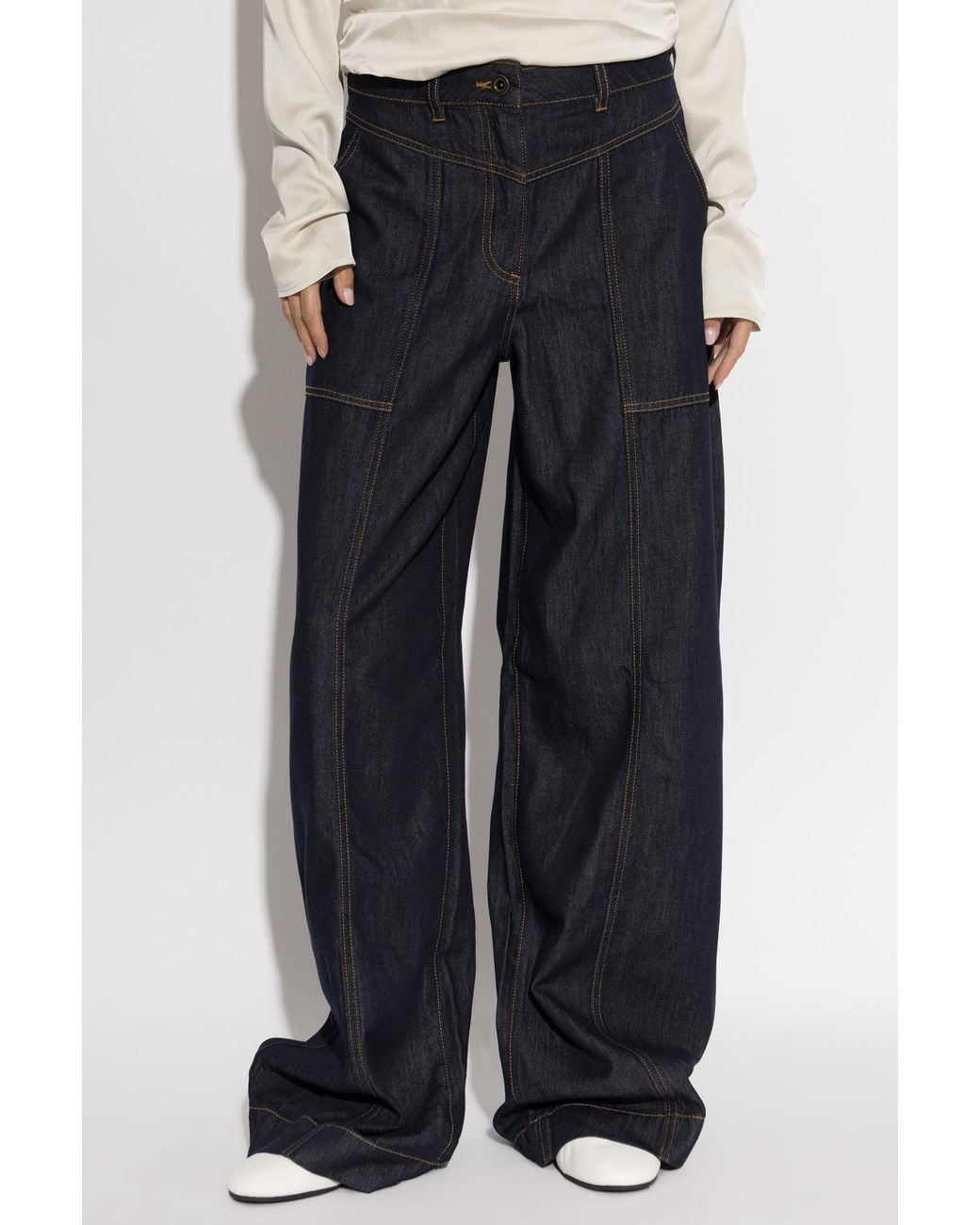 Self-Portrait Blue Contrast-Stitch Straight-Leg Jeans