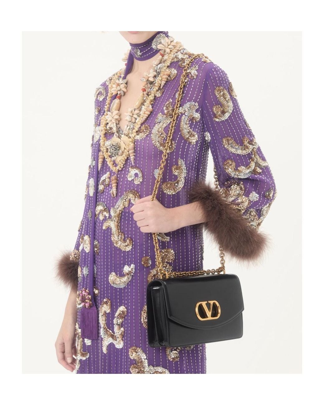 Valentino Purple Embroidered Chiffon Dress With Feathers