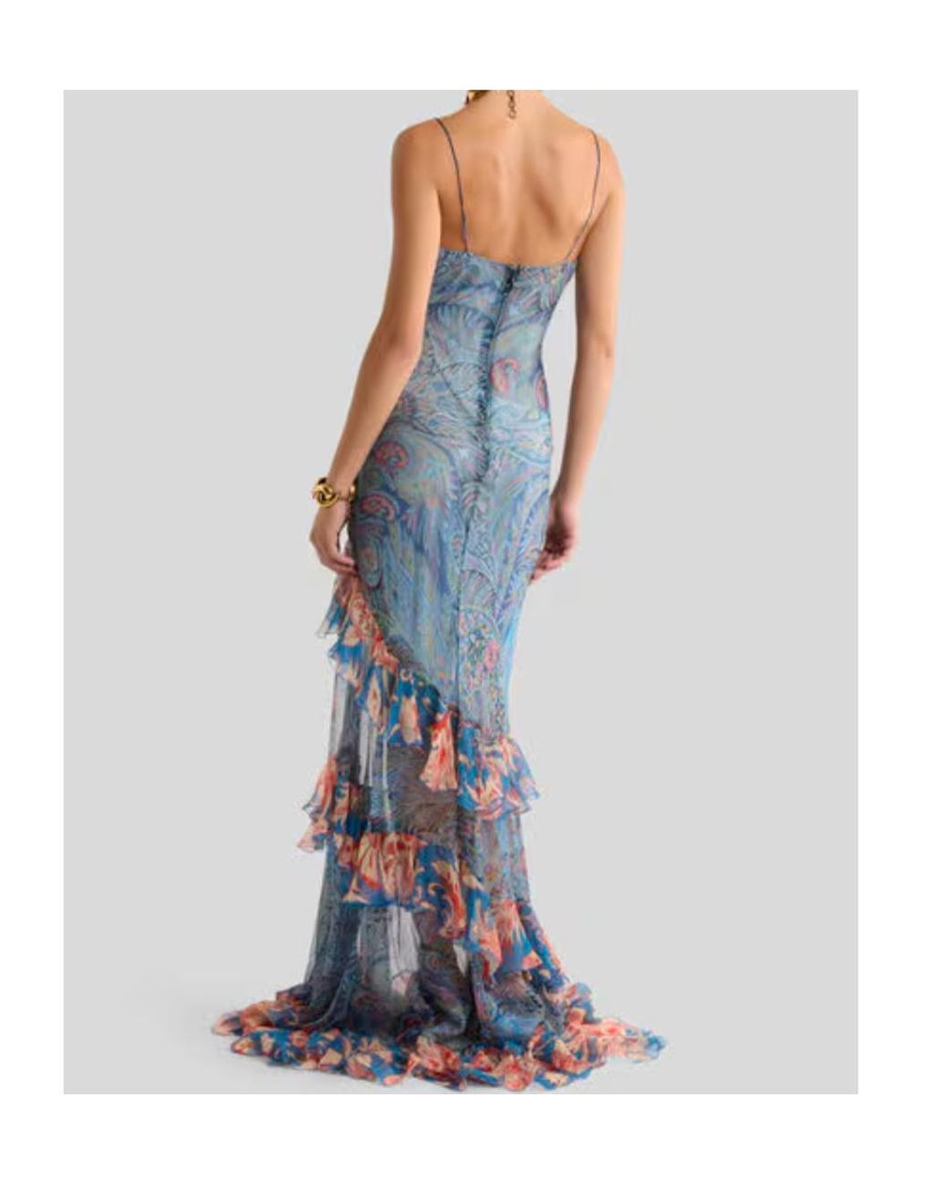 Etro Blue Floral-Printed Sleeveless Ruffled Dress
