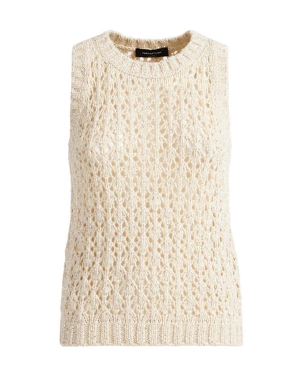 Fabiana Filippi Natural Sequined Diamond Stitch Vest