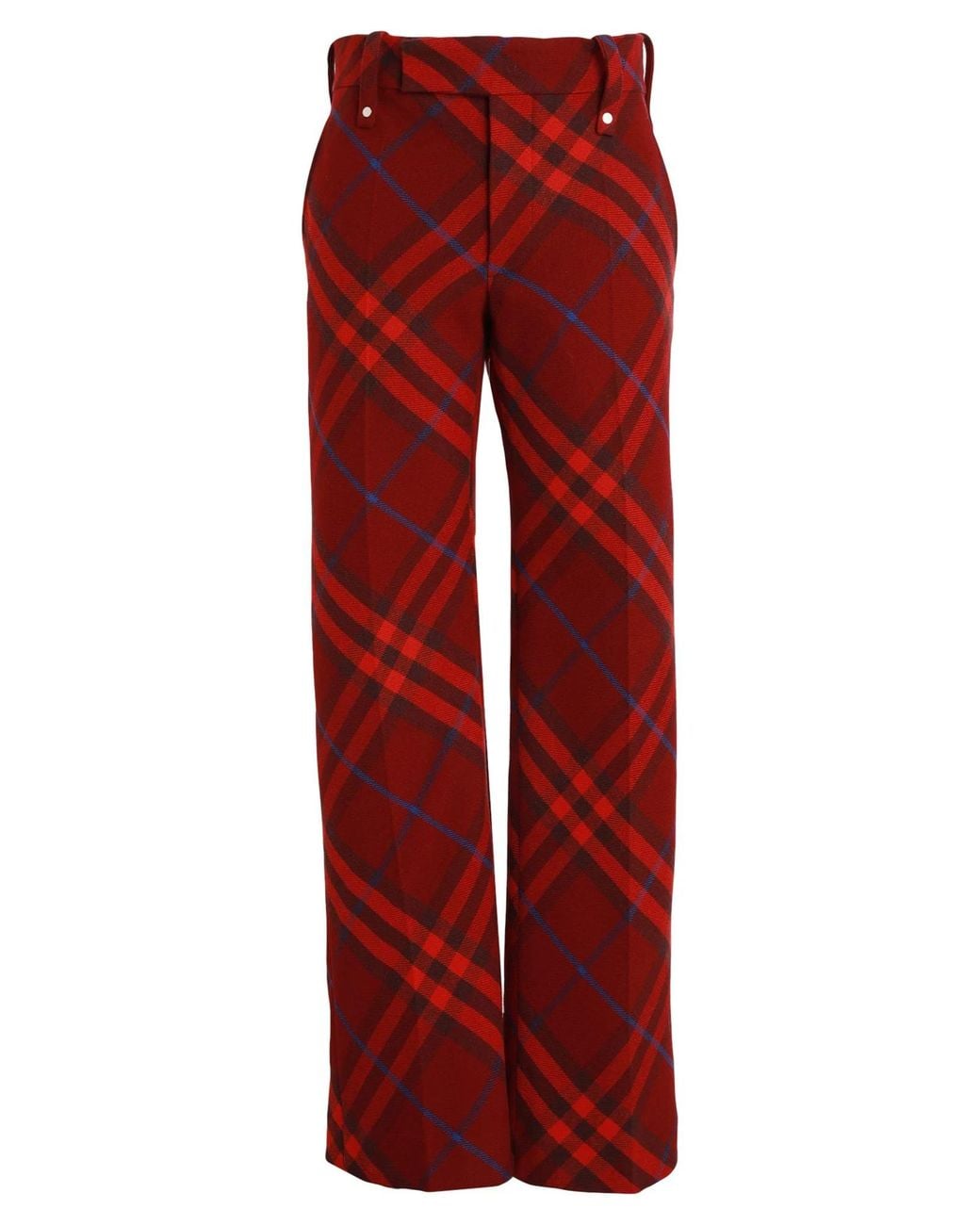 Burberry Red Plaid High-Waist Straight-Leg Pants