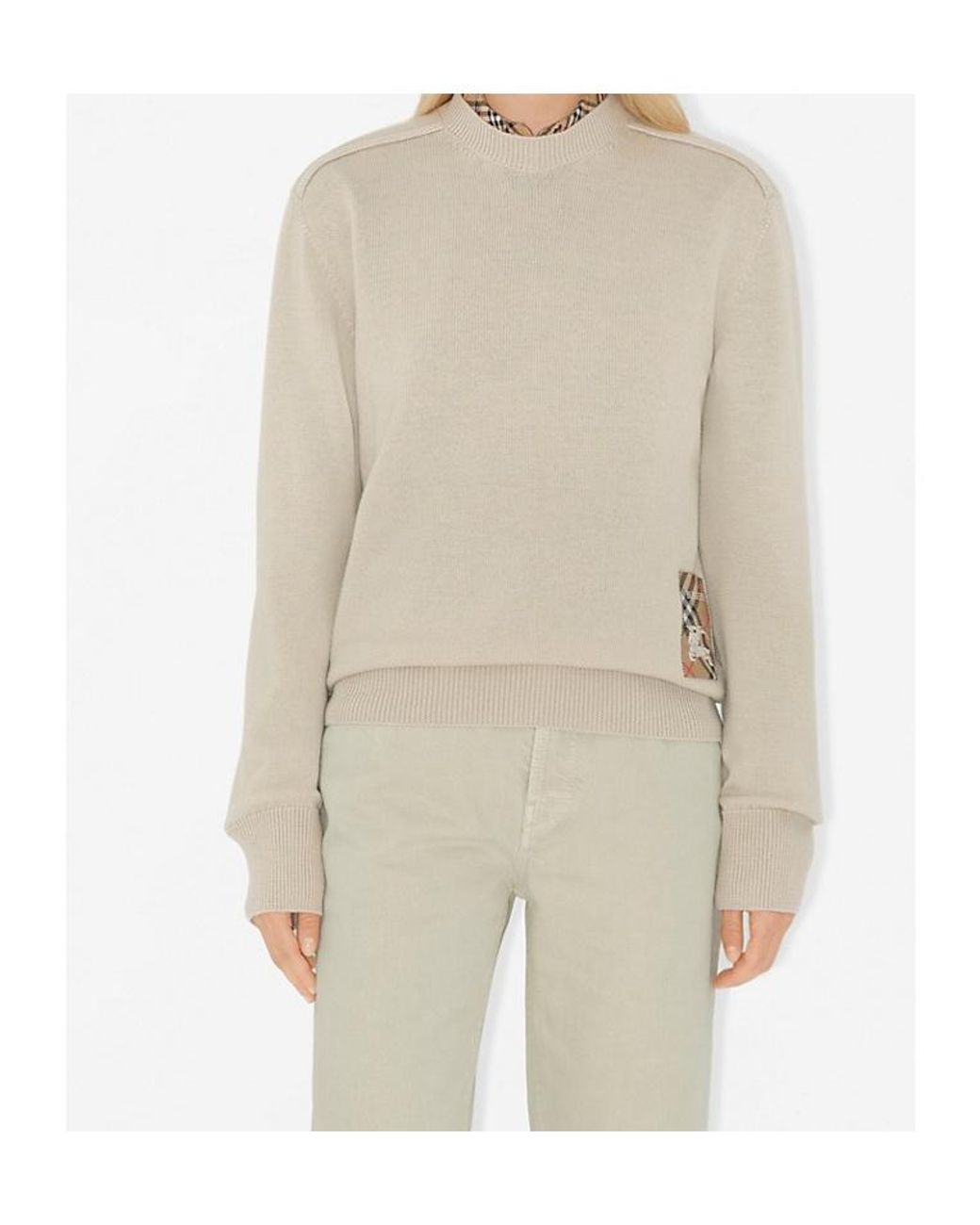 Burberry Natural Checked Knitted Crewneck Jumper