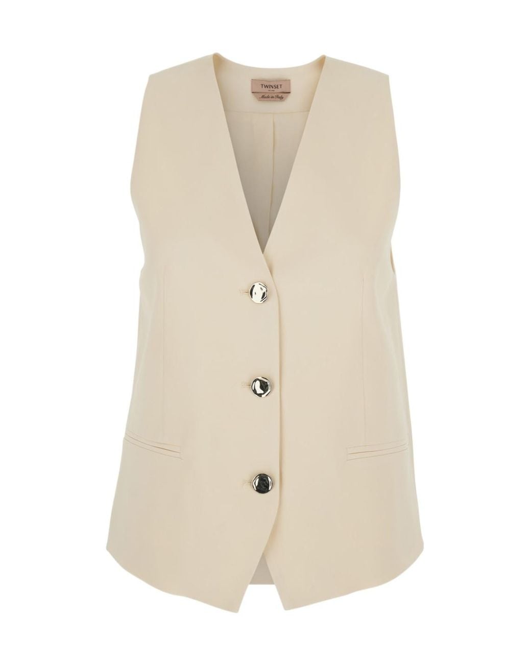 Twinset Natural V-Neck Buttoned Gilet Jacket