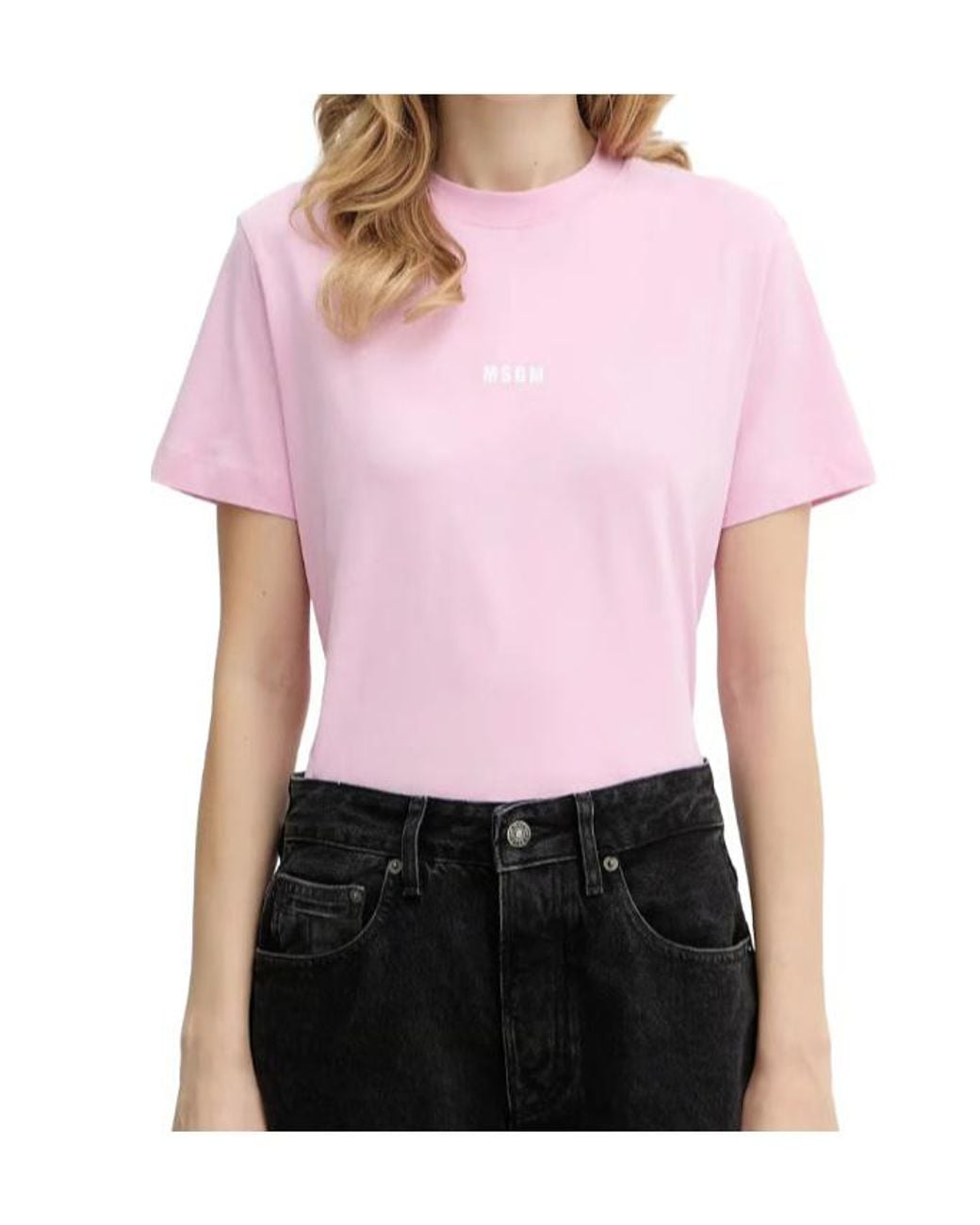MSGM Purple Logo-Printed Crewneck T-Shirt