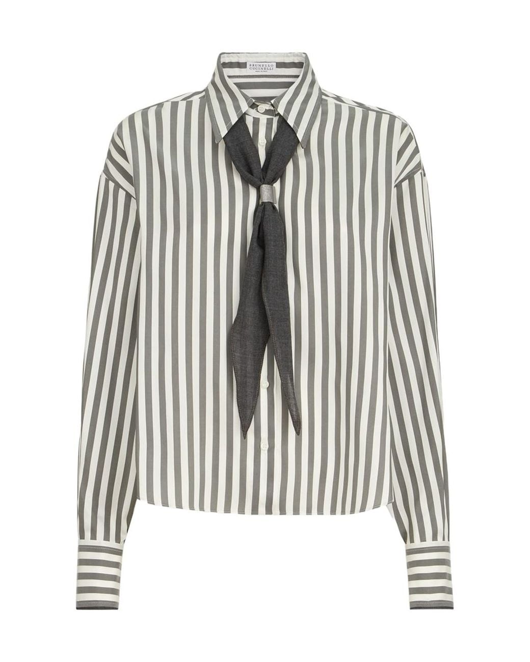 Brunello Cucinelli White Foulard Striped Poplin Shirt