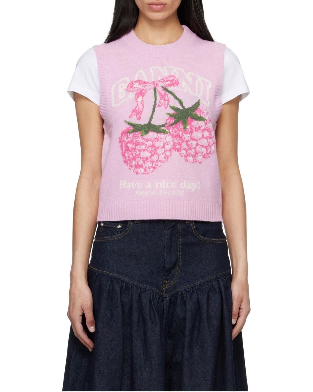 Ganni Pink Graphic Intarsia Knitted Top