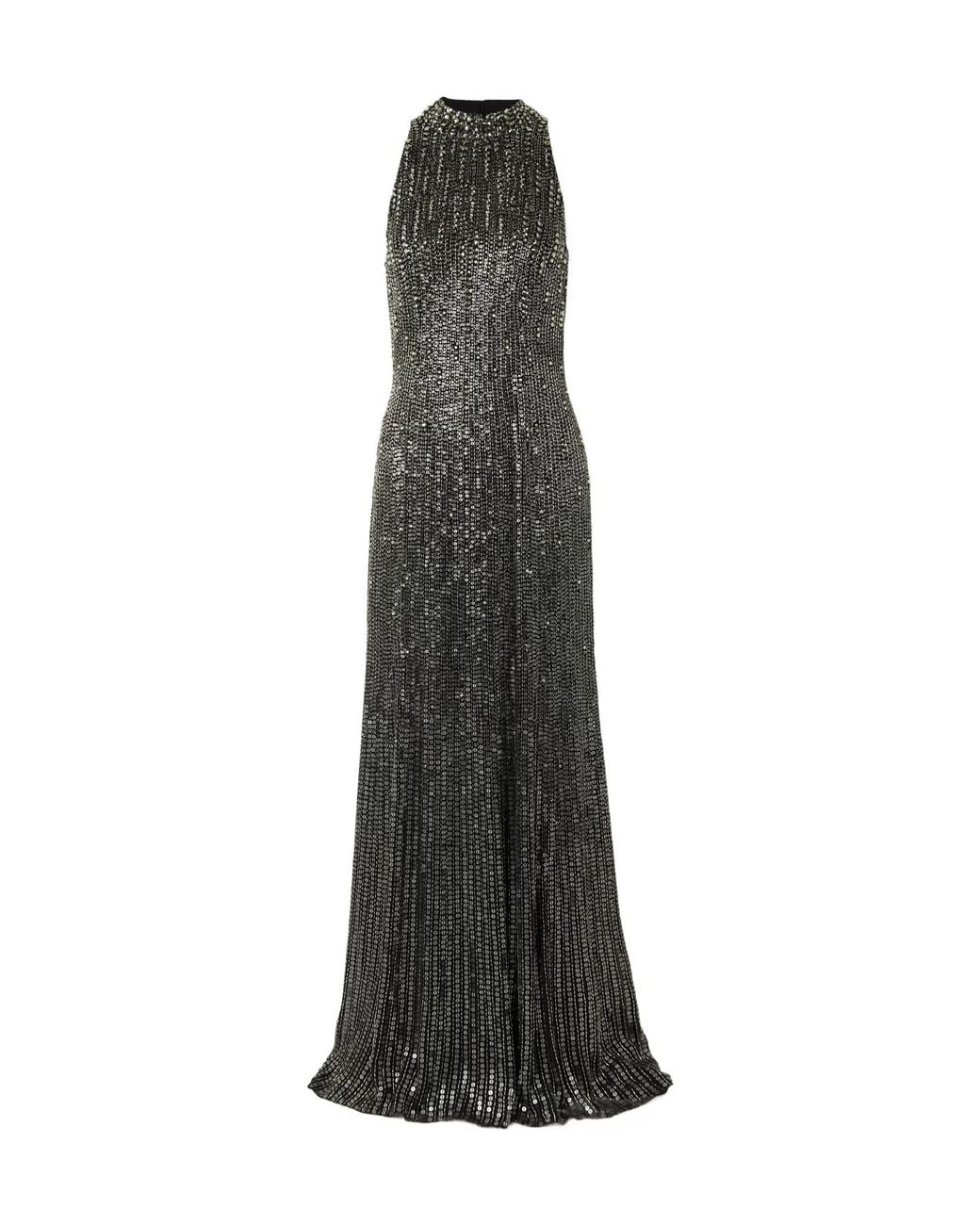 Jenny Packham Black Benue Crystal-Embellished Sequined Silk-Crepe Gown