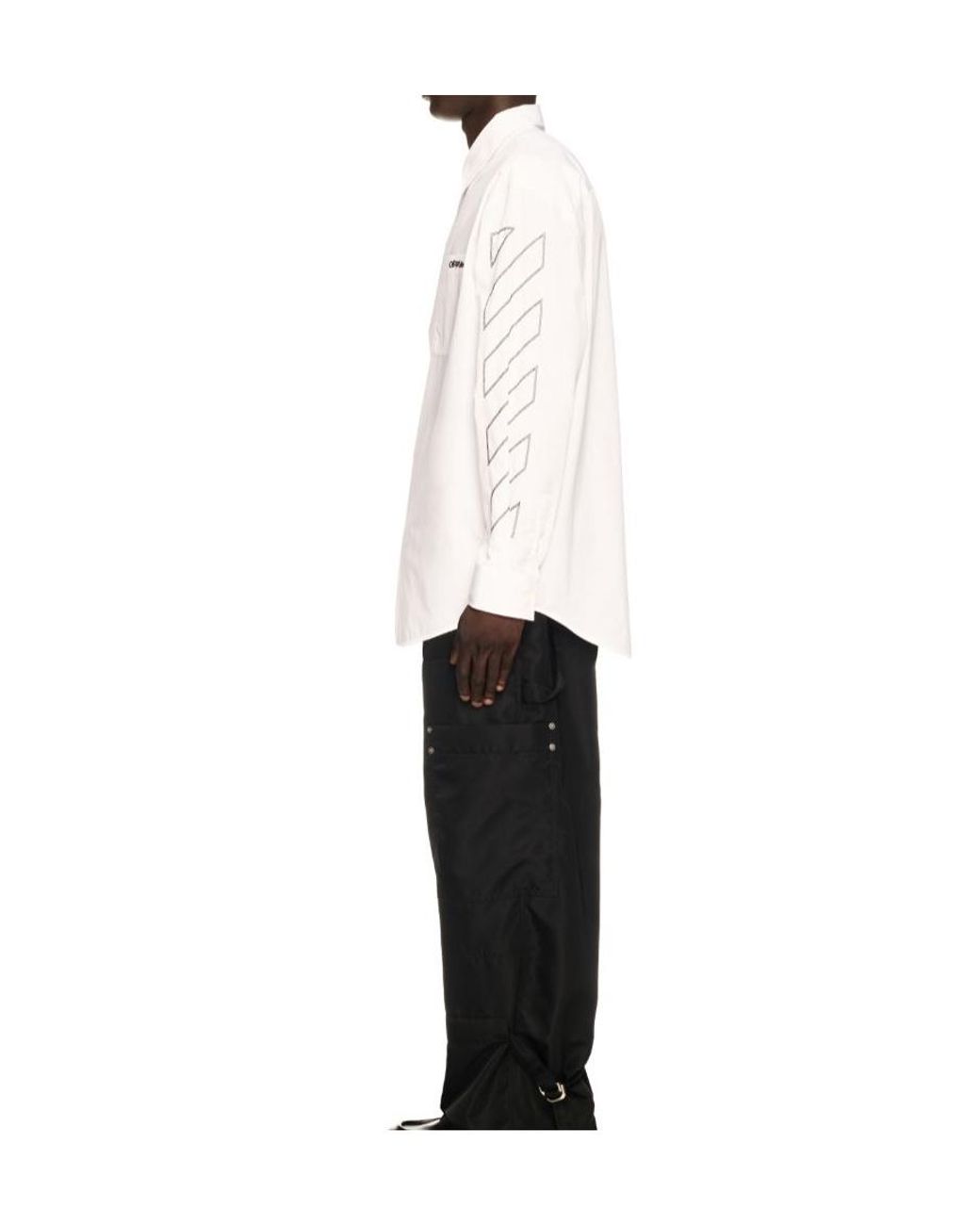 Off-White c/o Virgil Abloh White Logo Embroidered Long Sleeved Overshirt for men