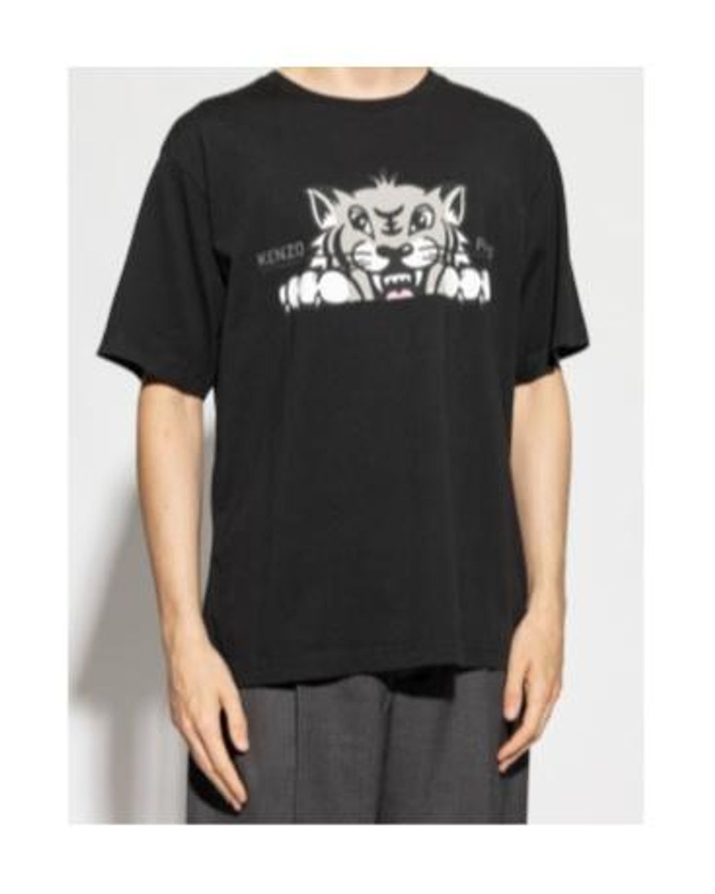 KENZO Black Happy Tiger Printed Crewneck T-Shirt for men