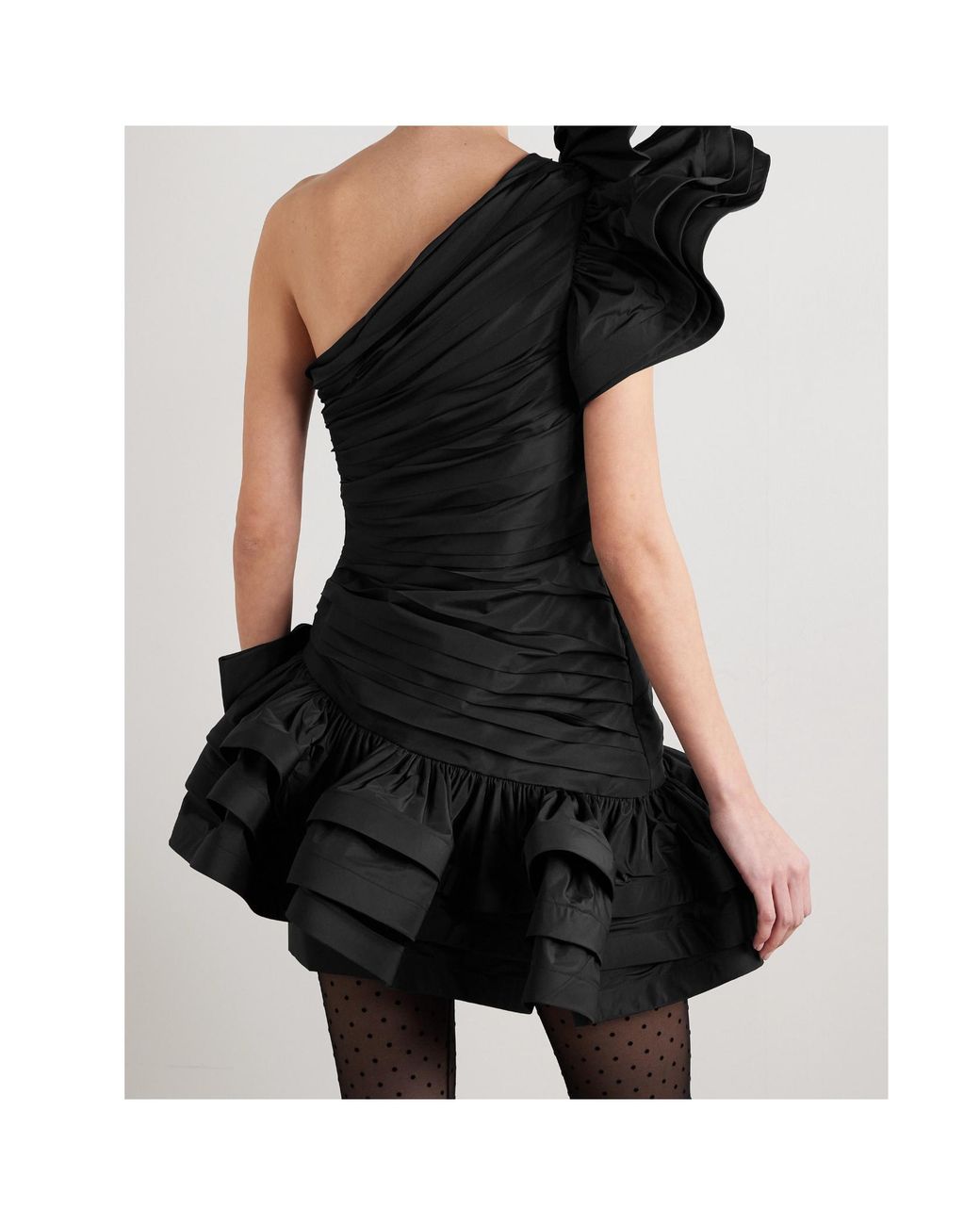Alessandra Rich Black One-Shoulder Bow-Embellished Ruched Taffeta Mini Dress