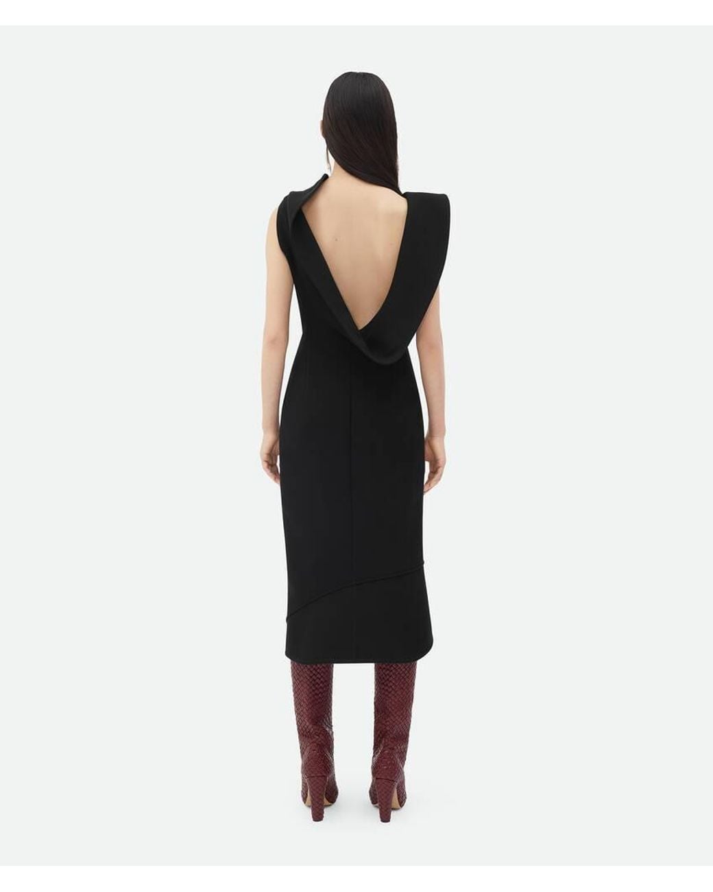 Bottega Veneta Black Structured V-Neck Midi Dress