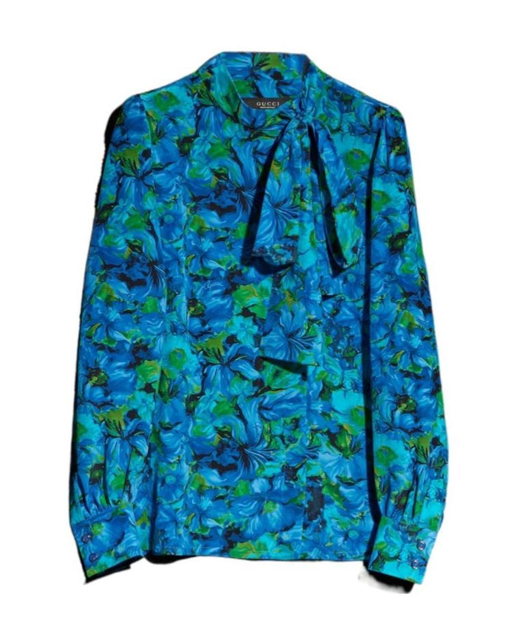 Gucci Blue Printed Silk Crêpe De Chine Shirt