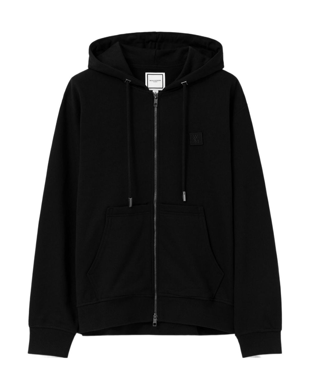Wooyoungmi Black Drawstring Hood Logo Sweatshirt for men