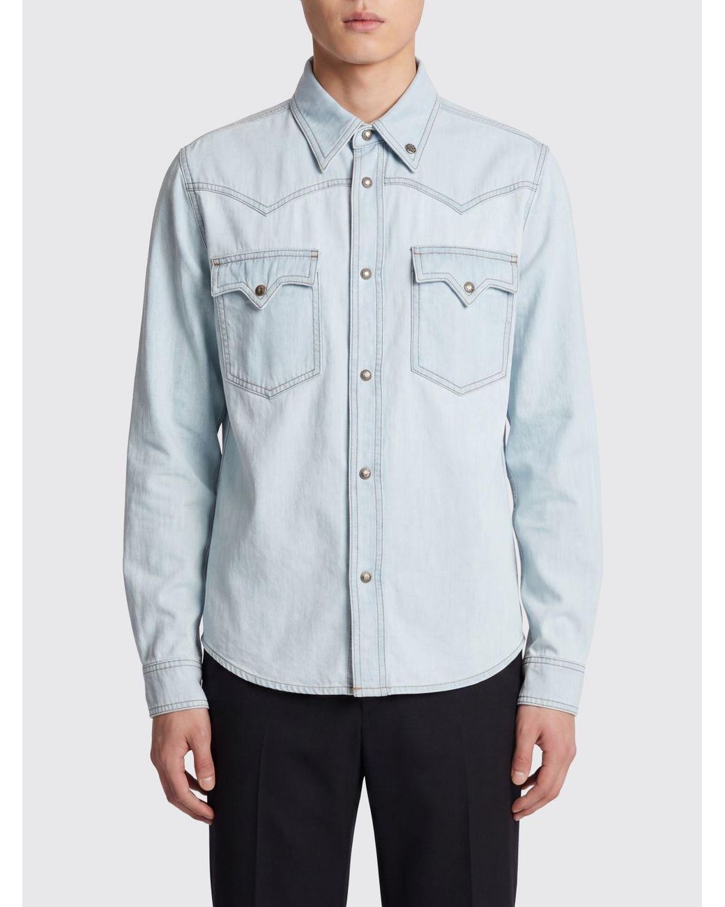 Versace Blue Button-Up Denim Shirt for men