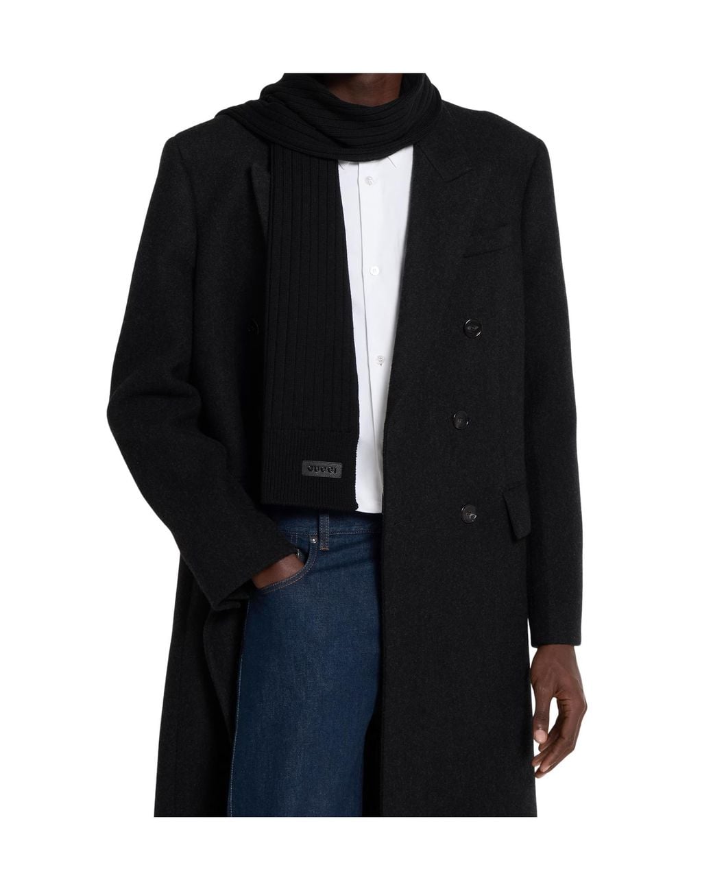 Gucci Black Knit Wool Scarf With Logo for men