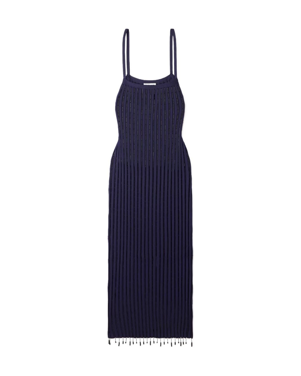 Jil Sander Blue Bead-Embellished Ribbed-Knit Maxi Dress