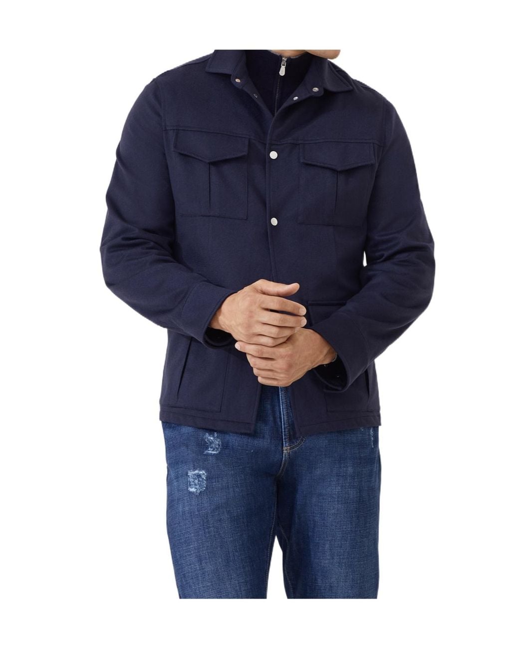 Brunello Cucinelli Blue Cashmere Shirt Jacket for men