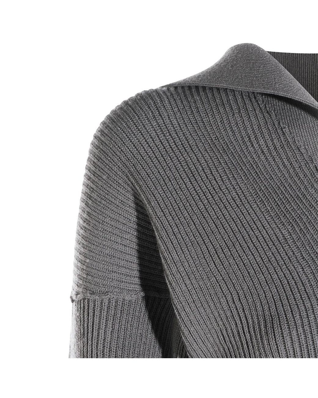 Rick Owens Gray Dracu Cropped V-Neck Jumper