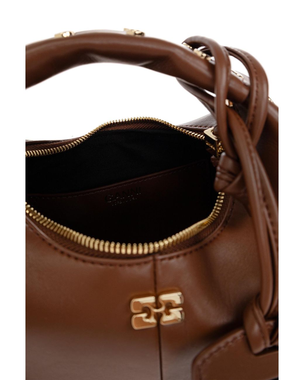 Ganni Brown Stud-Embellished Mini Hobo Bag
