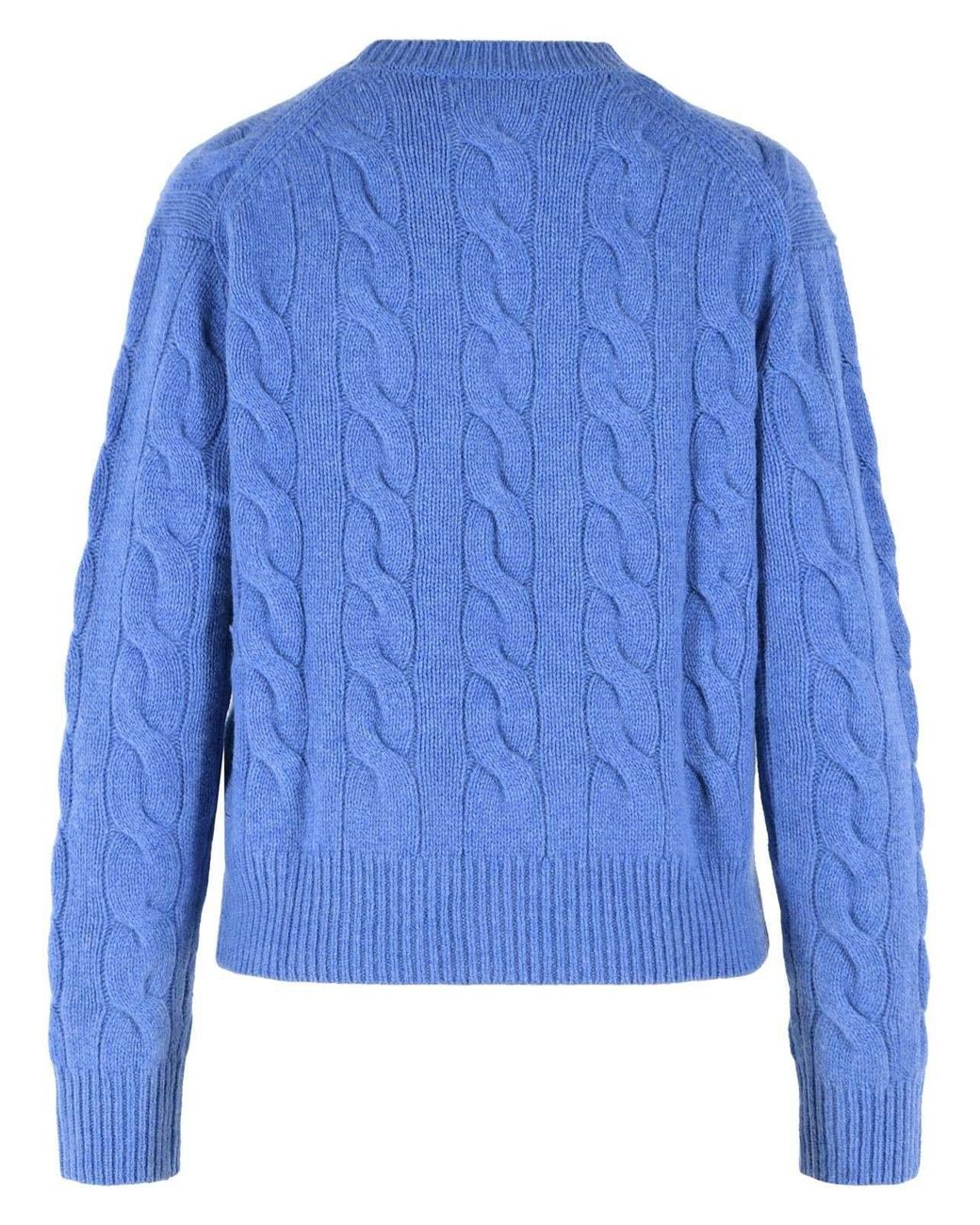Polo Ralph Lauren Blue Logo Embroidered Cable-Knitted Jumper