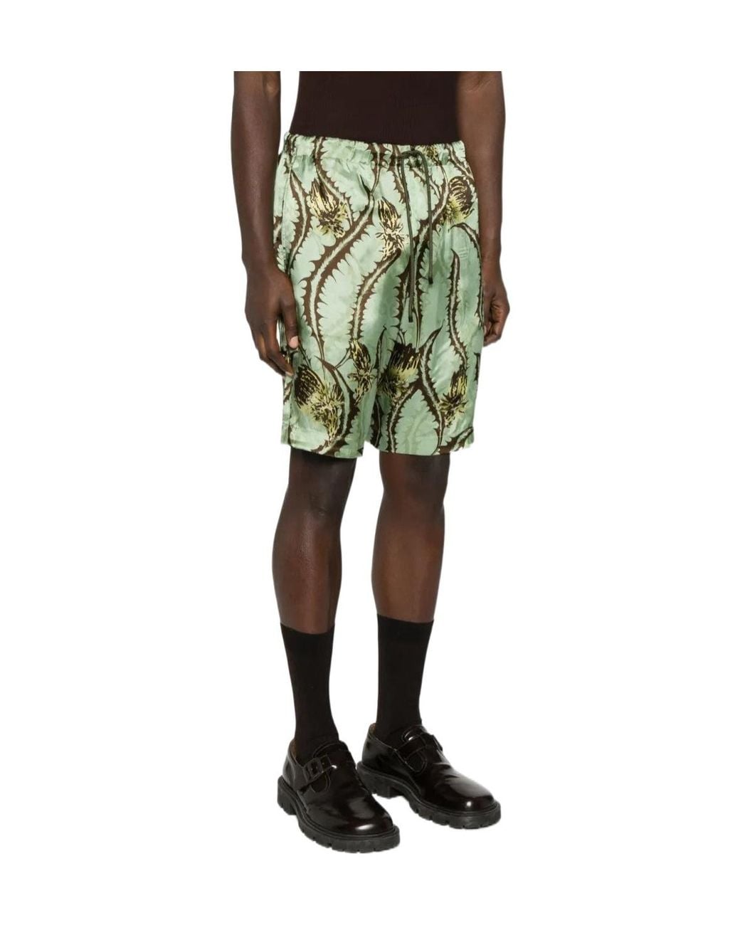 Dries Van Noten Green Elastic Waist Shorts for men