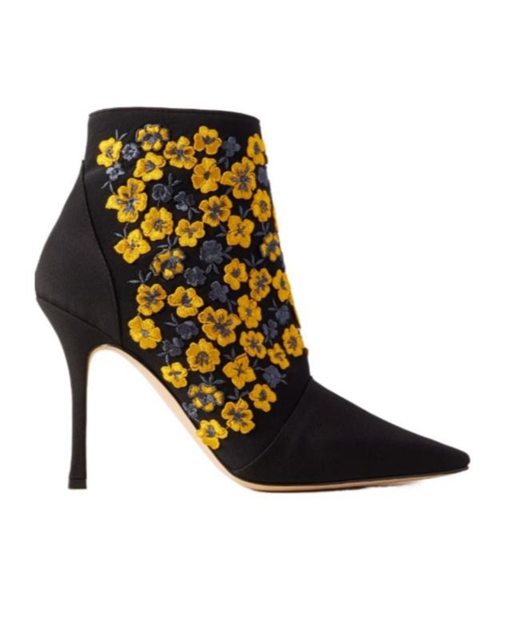 Manolo Blahnik Black Embroidered Silk Ankle Boots