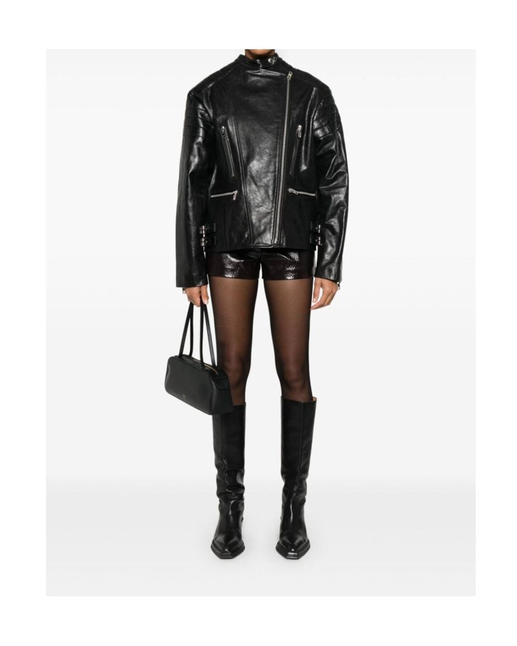 Twinset Black Leather Biker Jacket