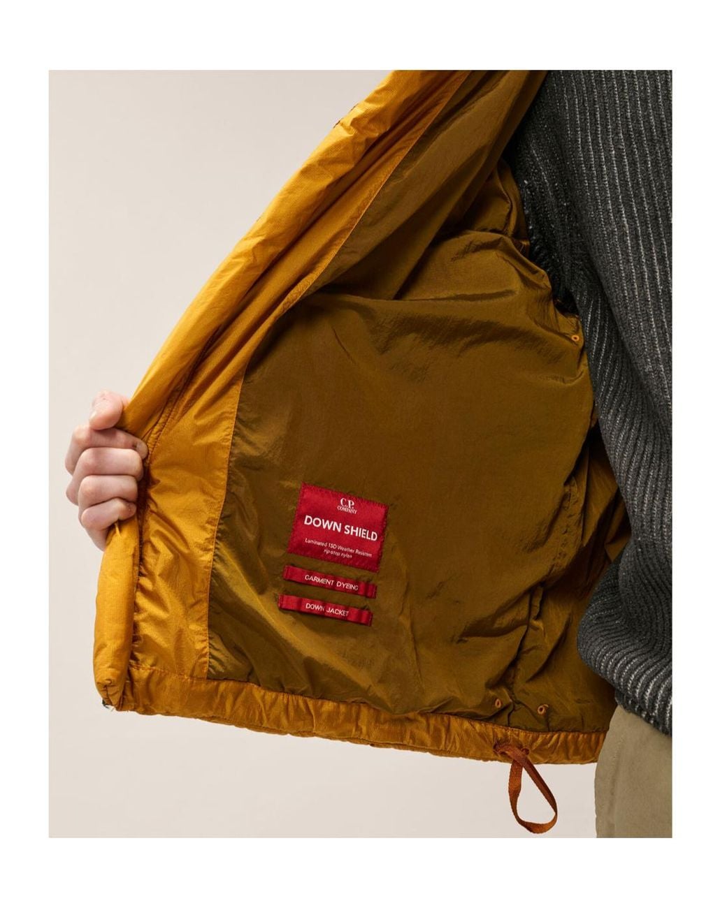 C P Company Yellow Down Shield Hooded Down Jacket for men