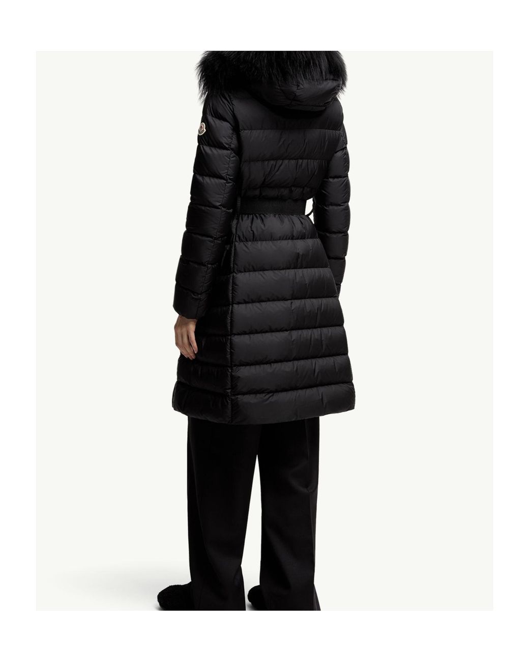 Moncler Black Khloesse Shearling-Trimmed Hooded Long Down Jacket