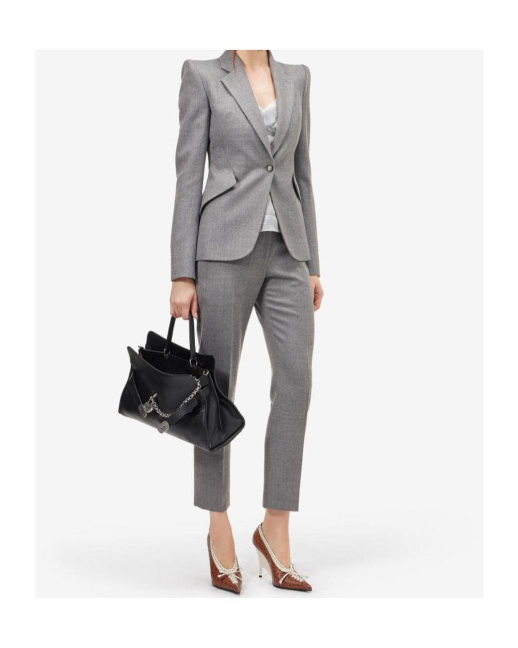 McQueen Gray Wool Pinstripe Single-Breasted Jacket