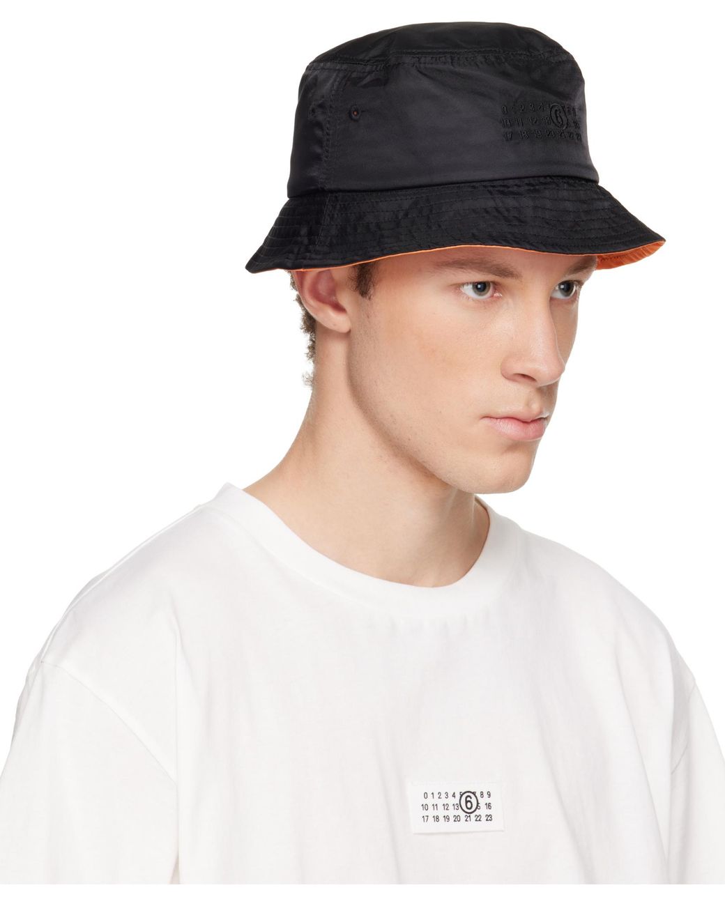 MM6 by Maison Margiela Black Embroidered Bucket Hat for men