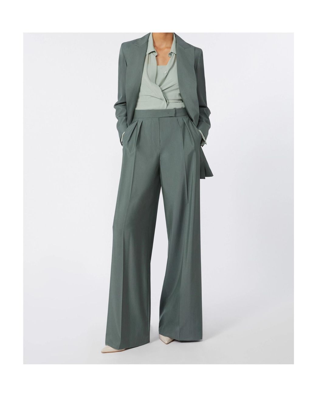 Max Mara Green Wool Silk Chevron Double-Breasted Blazer