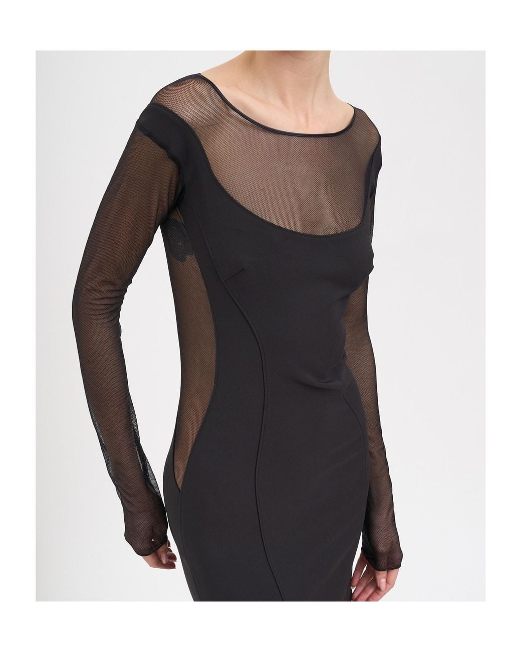 Elisabetta Franchi Black Sheer Long-Sleeved Dress