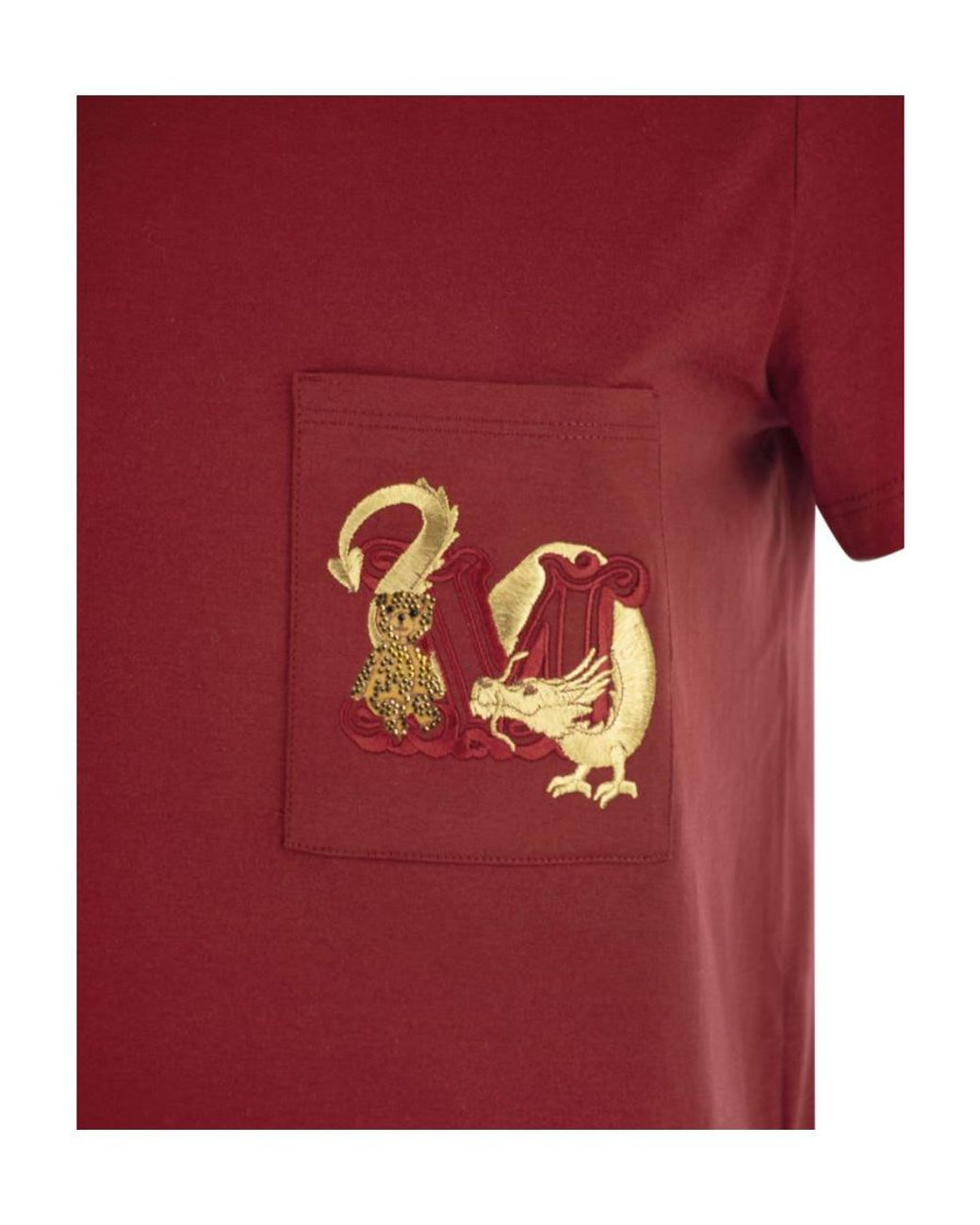 Max Mara Red Elmo Short Sleeved T Shirt With Pocket