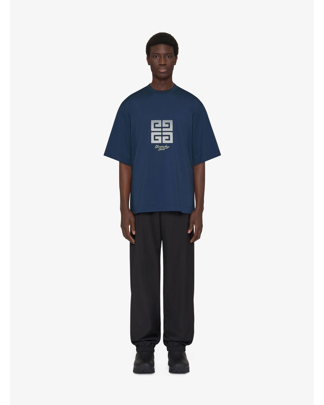 Givenchy Blue 4G Embroidered Crewneck T-Shirt for men