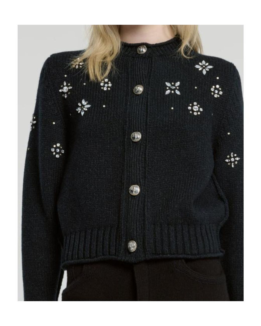 Barrie Black Long-Sleeved Button Cardigan