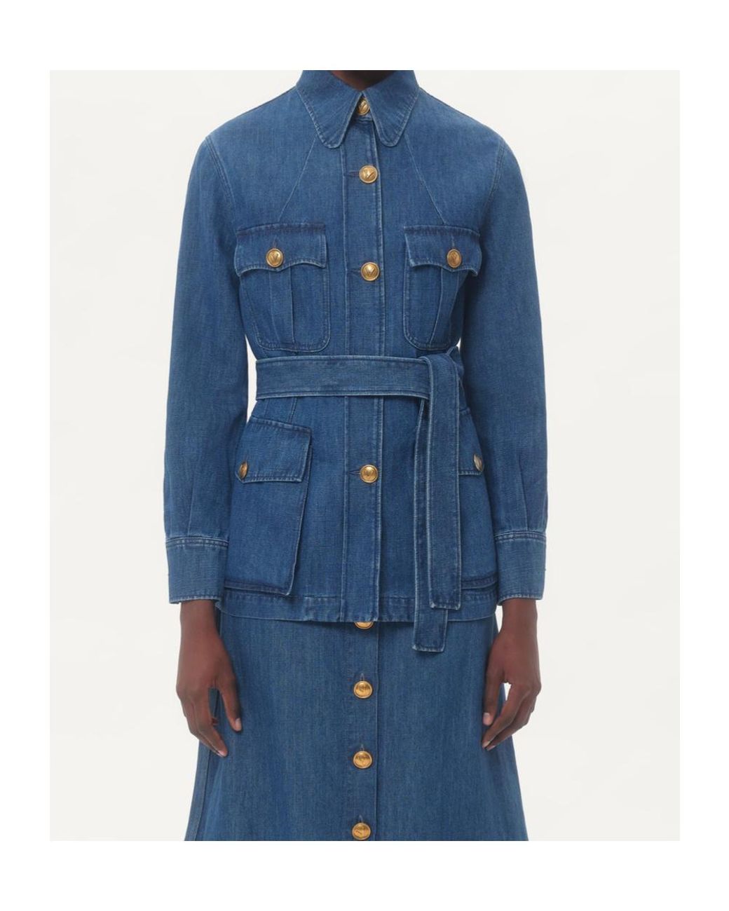 Valentino Blue Sahariana Belted Waist Denim Jacket