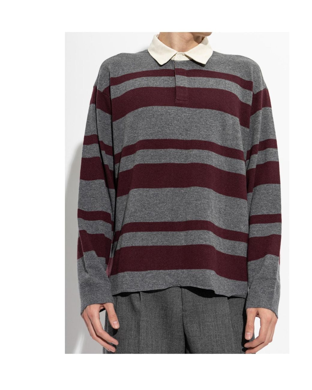 FRAME Purple Striped Long Sleeve Knitted Polo for men
