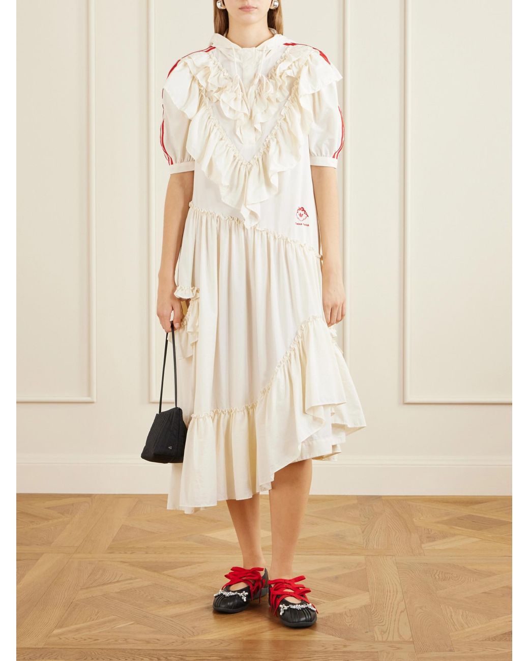 Simone Rocha Logo-Embroidered Asymmetric Ruffled Jersey Hooded Midi ...