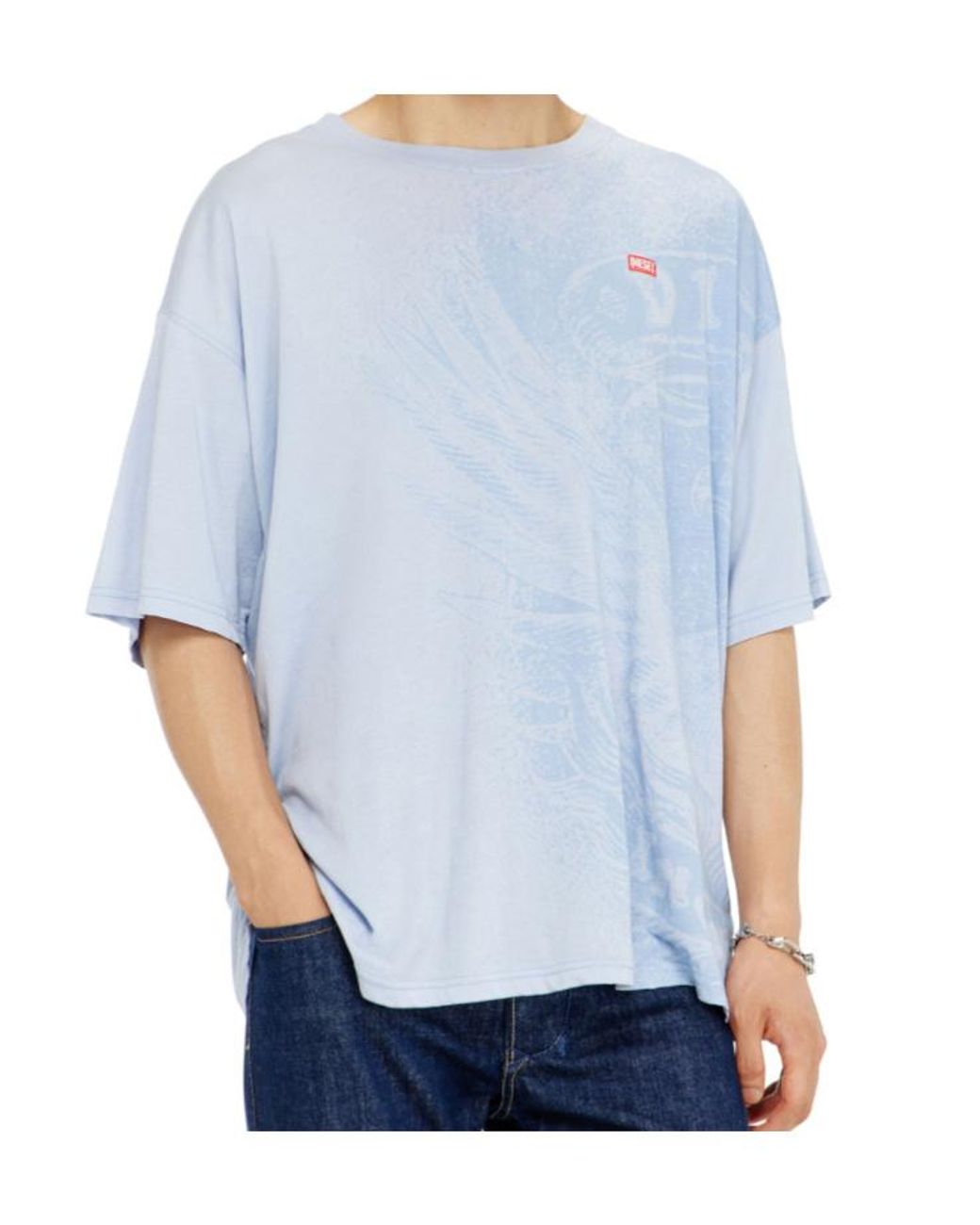 DIESEL Blue Pigment Printed Relaxed T-Shirt for men