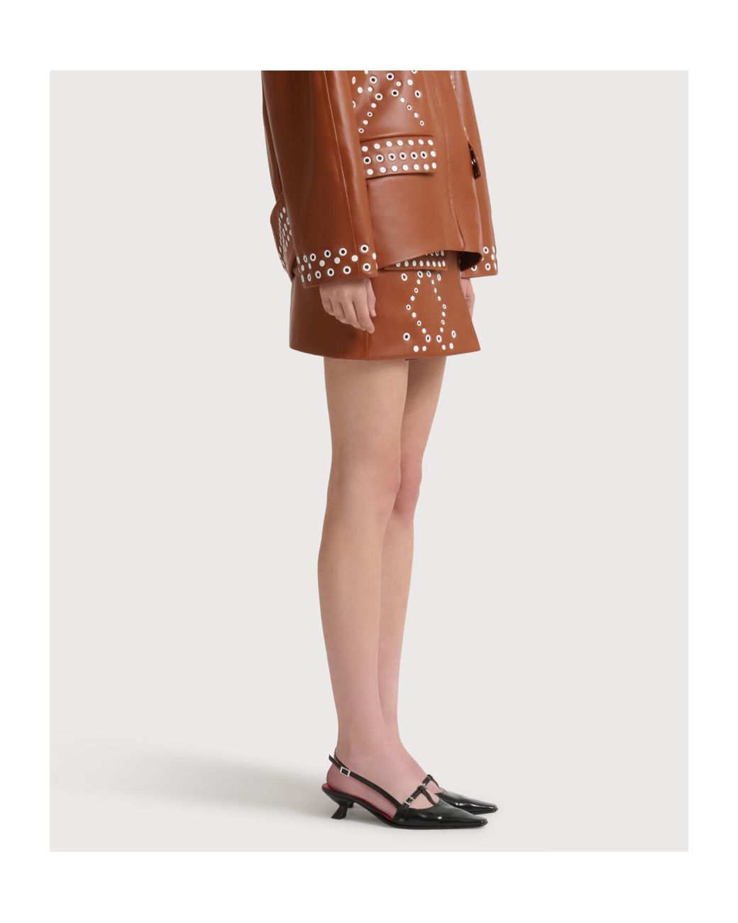 Marni Brown Leather Mini Skirt With Studs