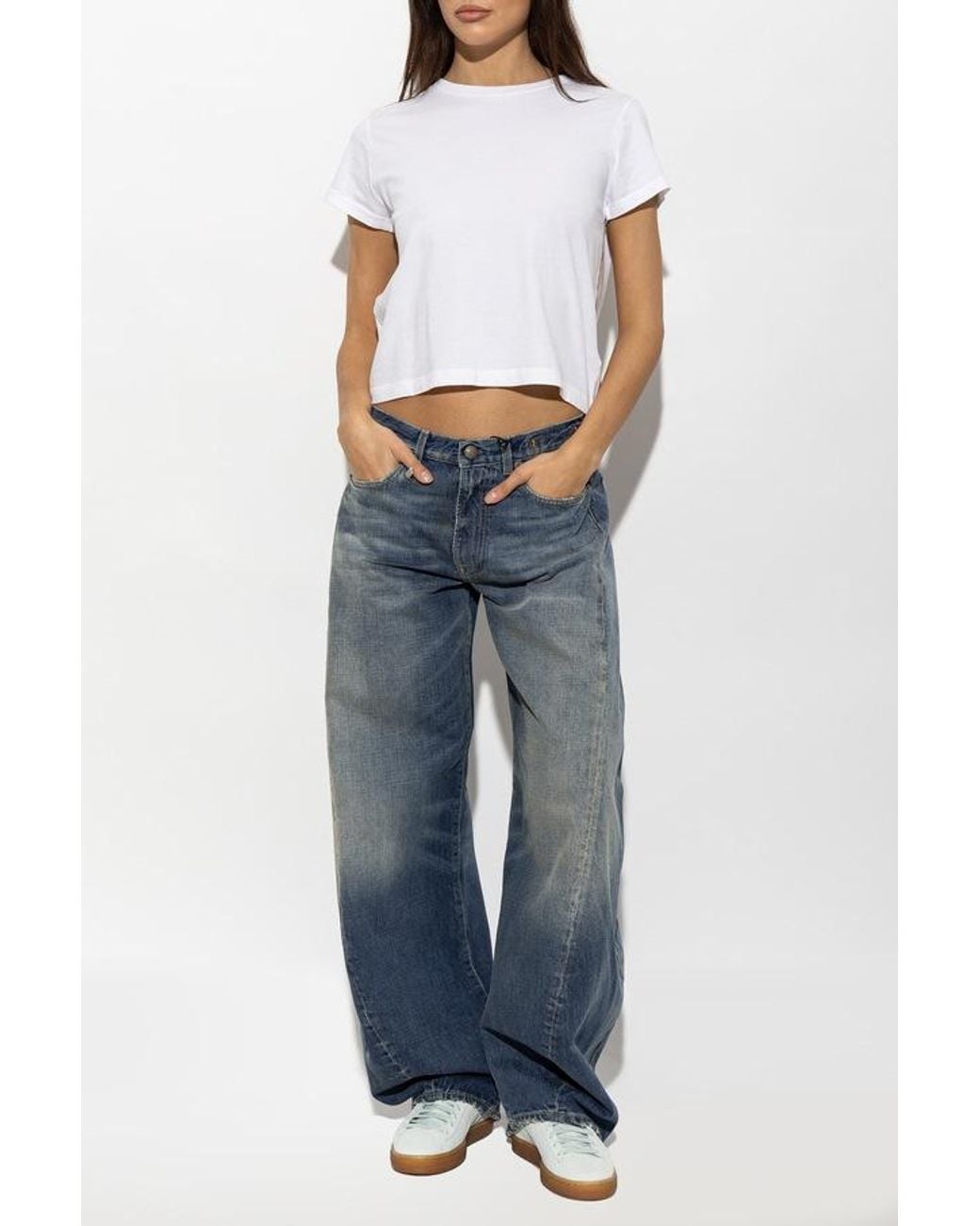 R13 Blue Faded Wide-Leg Jeans