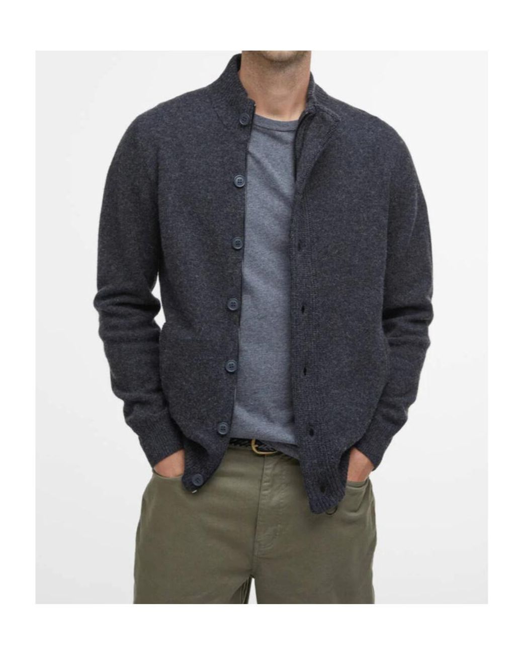 Barbour Blue Essential Elbow-Patch Cardigan for men