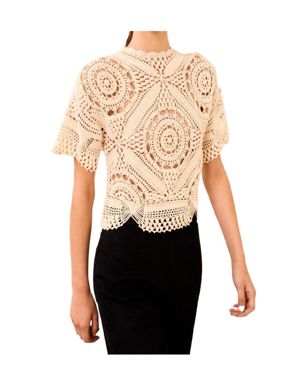 Ulla Johnson Multicolor Short-Sleeved Hand-Crocheted Top