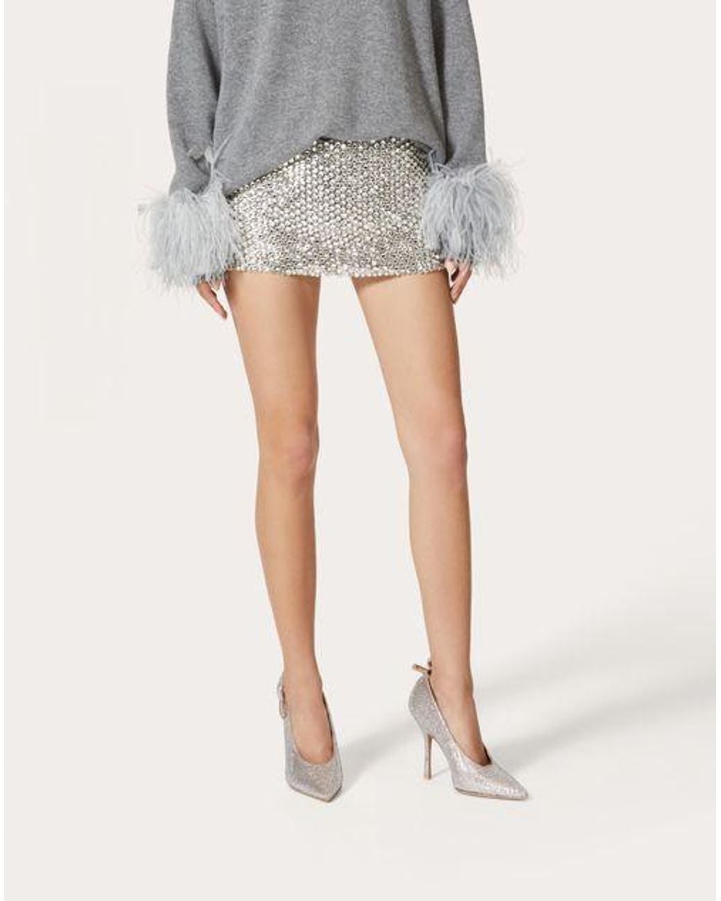 Valentino Natural Embroidered Organza Mini-Skirt