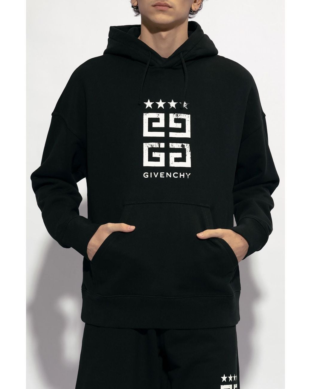 Givenchy Black Logo Printed Drawstring Hoodie for men