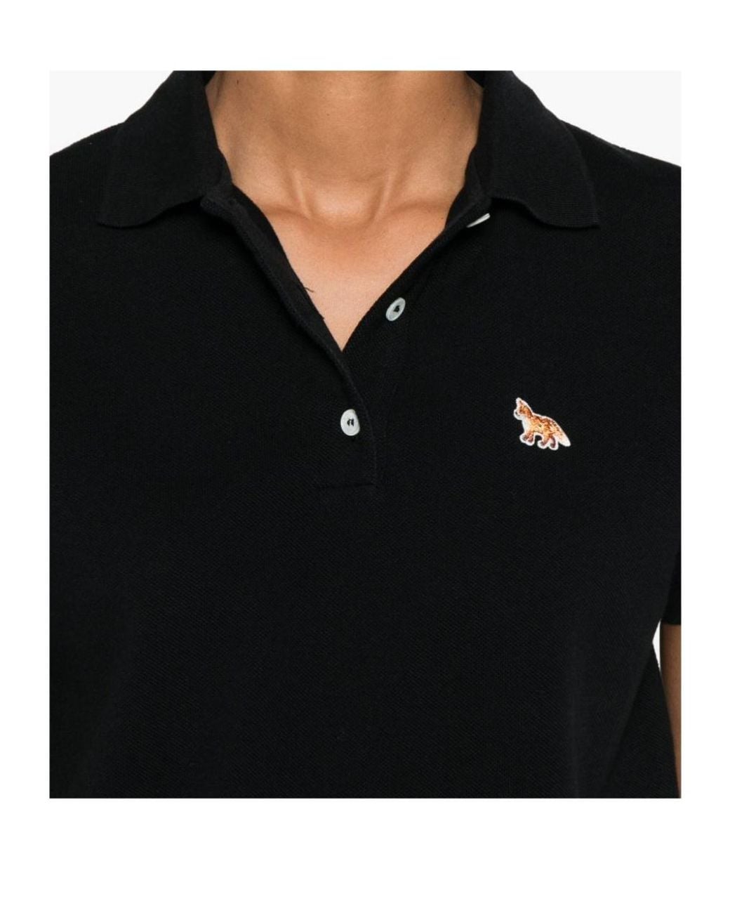 Maison Kitsuné Black Maison Kitsuné Short Sleeve Fox-Embroidered Polo Shirt